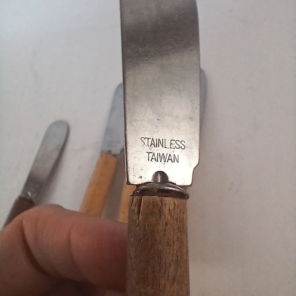 Set 5‎ Vtg Party Spreaders Taiwan Wood Handle Cheese Knives Charcuterie 4.1/4